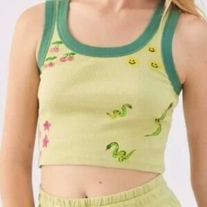 Coney Island Picnic Baby Tee Crop Tank Y2K Lime Ribbed Graphic